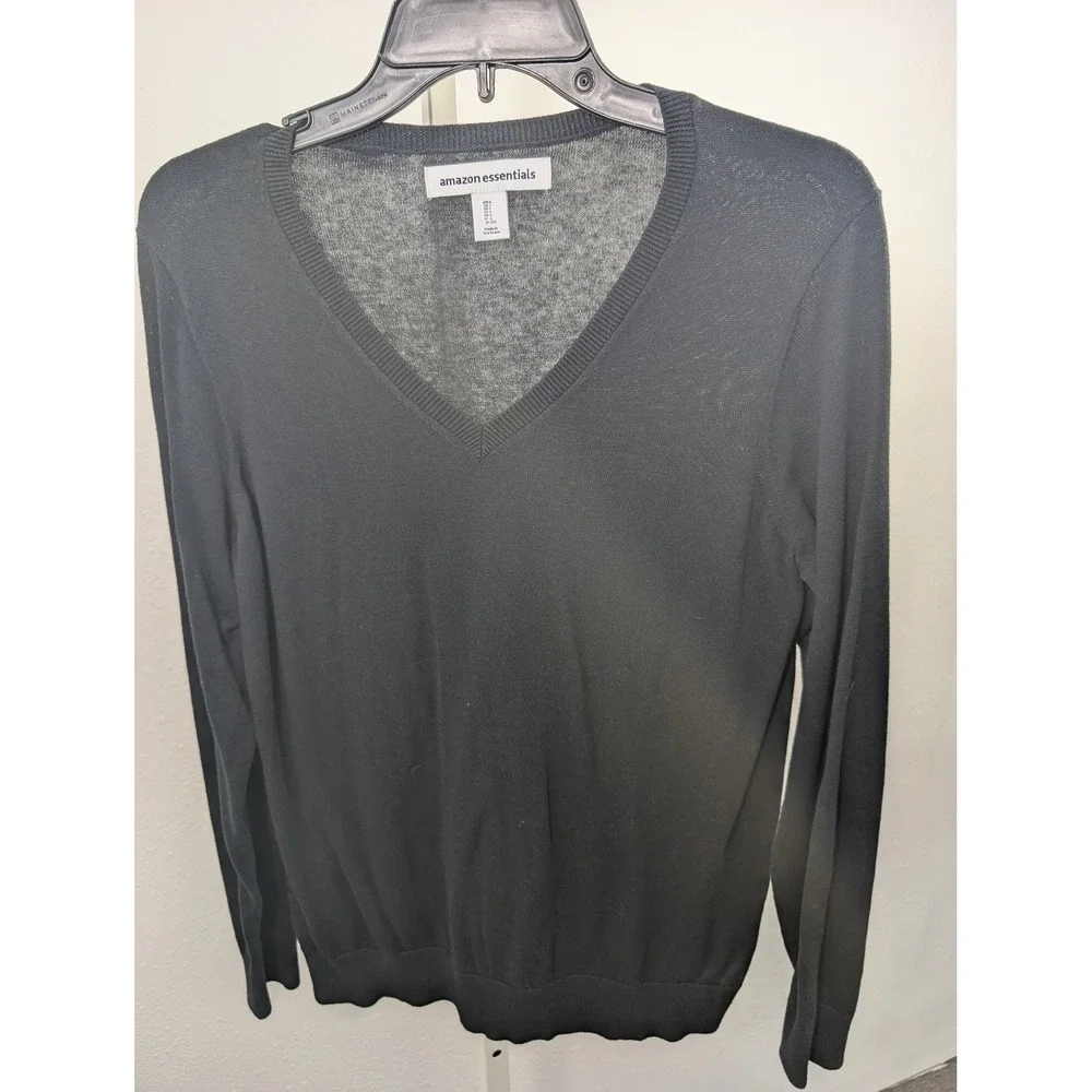Amazon Essentials Mens Black V-Neck Sweater Long Sleeve Lightweight Knit Size L